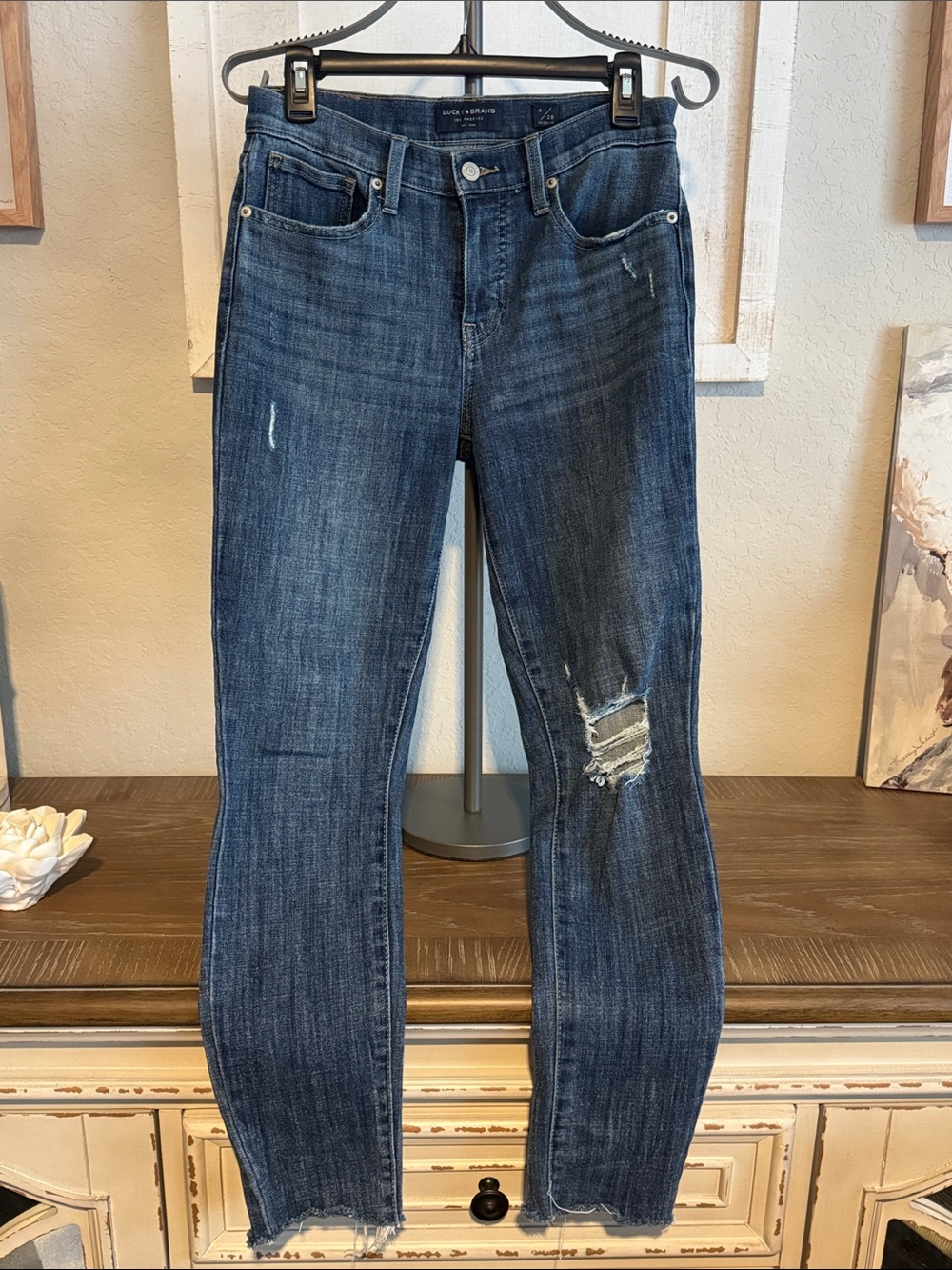 Lucky Brand Dark Blue Distressed Straight Leg Jeans